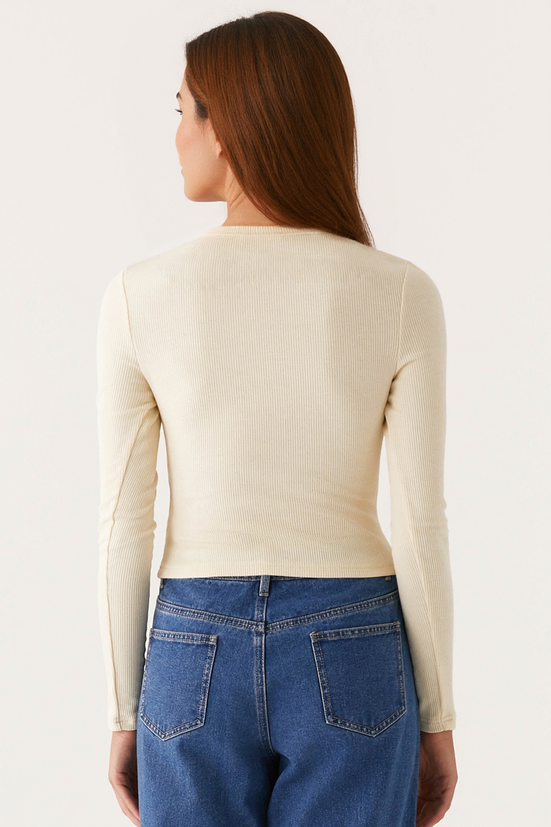 Versatile Solid Color Knit Button-Up Slim Top