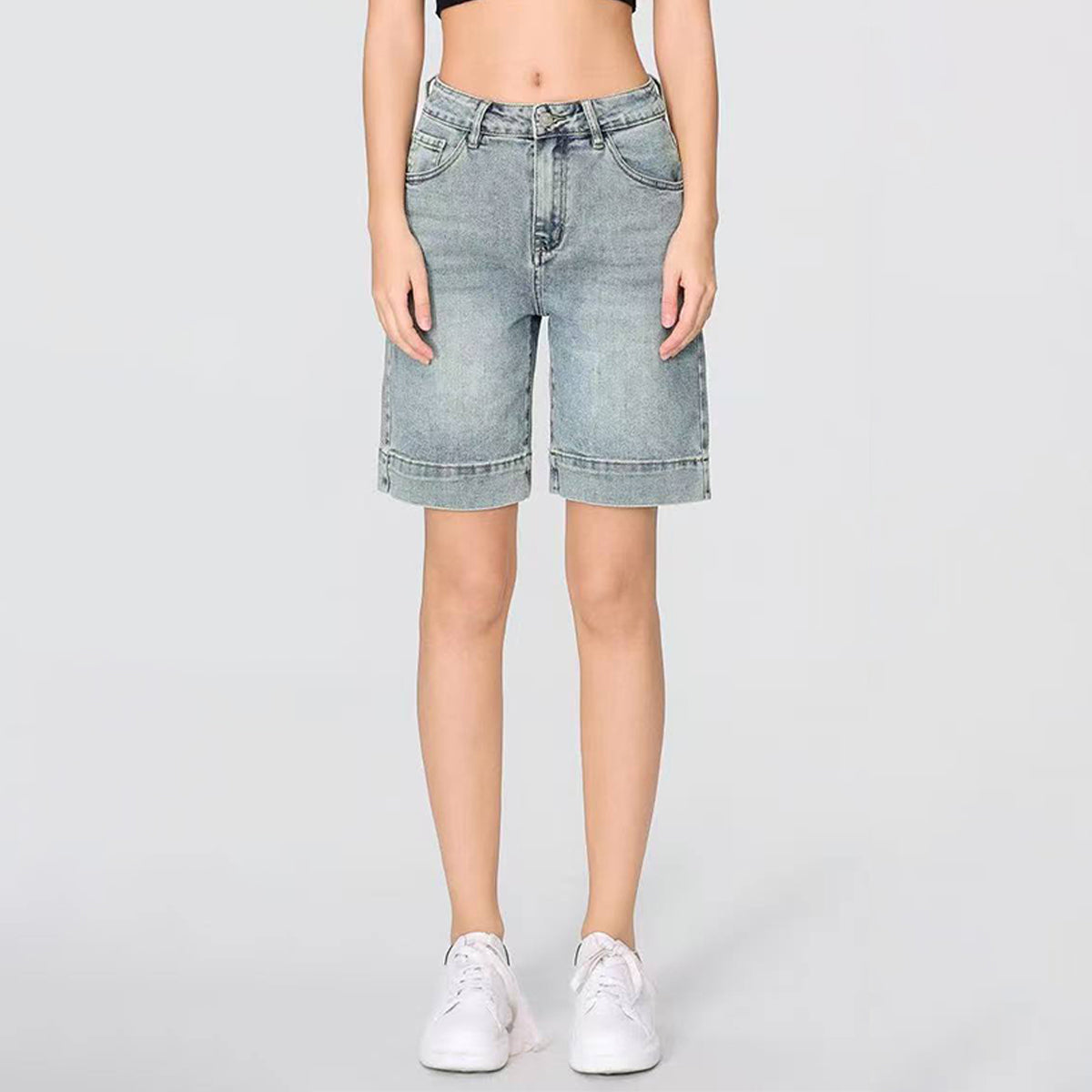 Punk Mid-Rise Loose Straight Ripped Denim Shorts