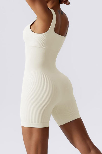 Athletic Thin Waist Ribbed Stretch Shaping Playsuit