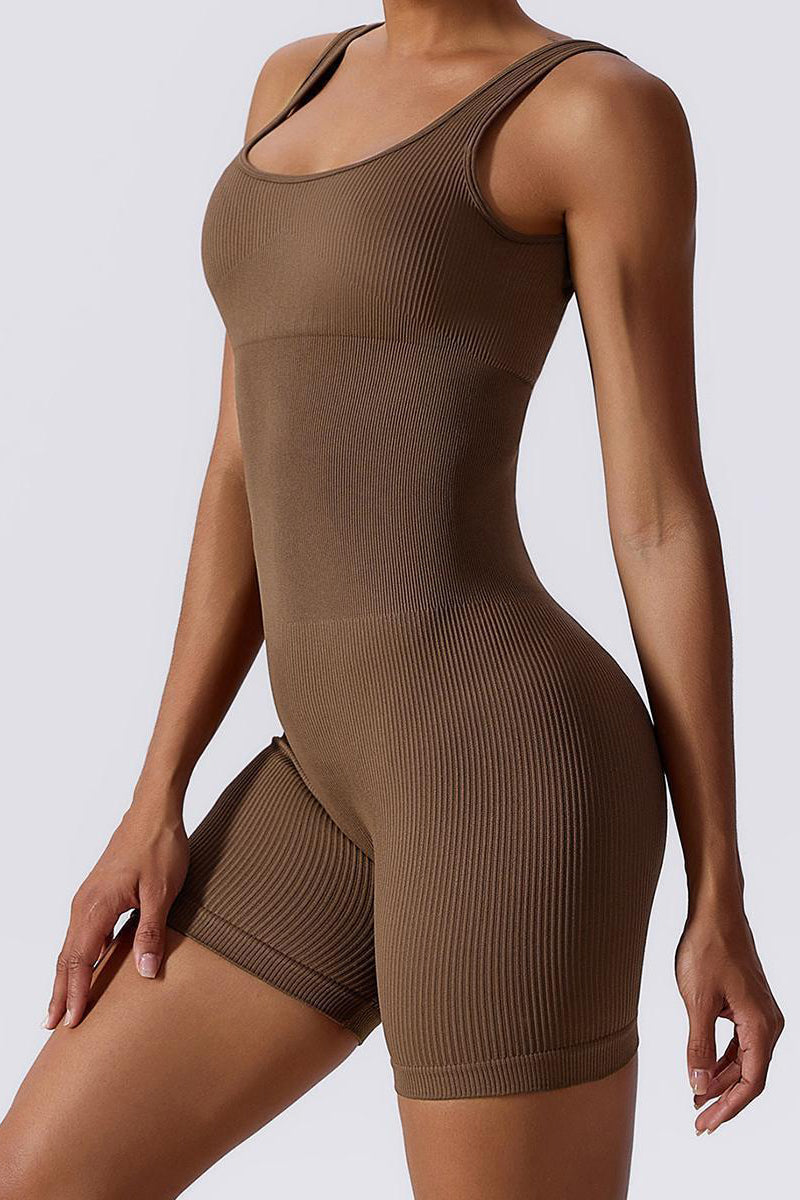 Athletic Thin Waist Ribbed Stretch Shaping Playsuit