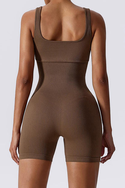 Athletic Thin Waist Ribbed Stretch Shaping Playsuit