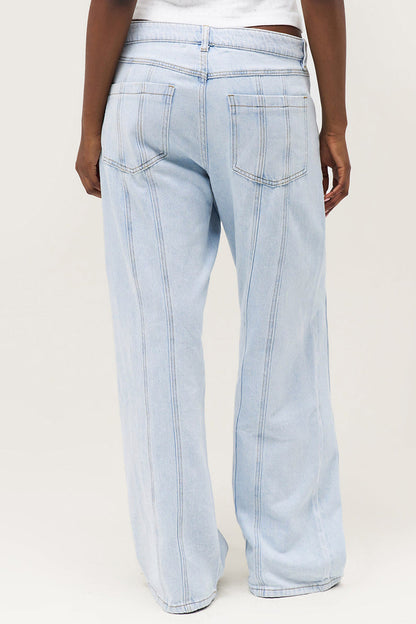 Street Mid-Rise Adjustable Button Lines Modify Wide Leg Jeans