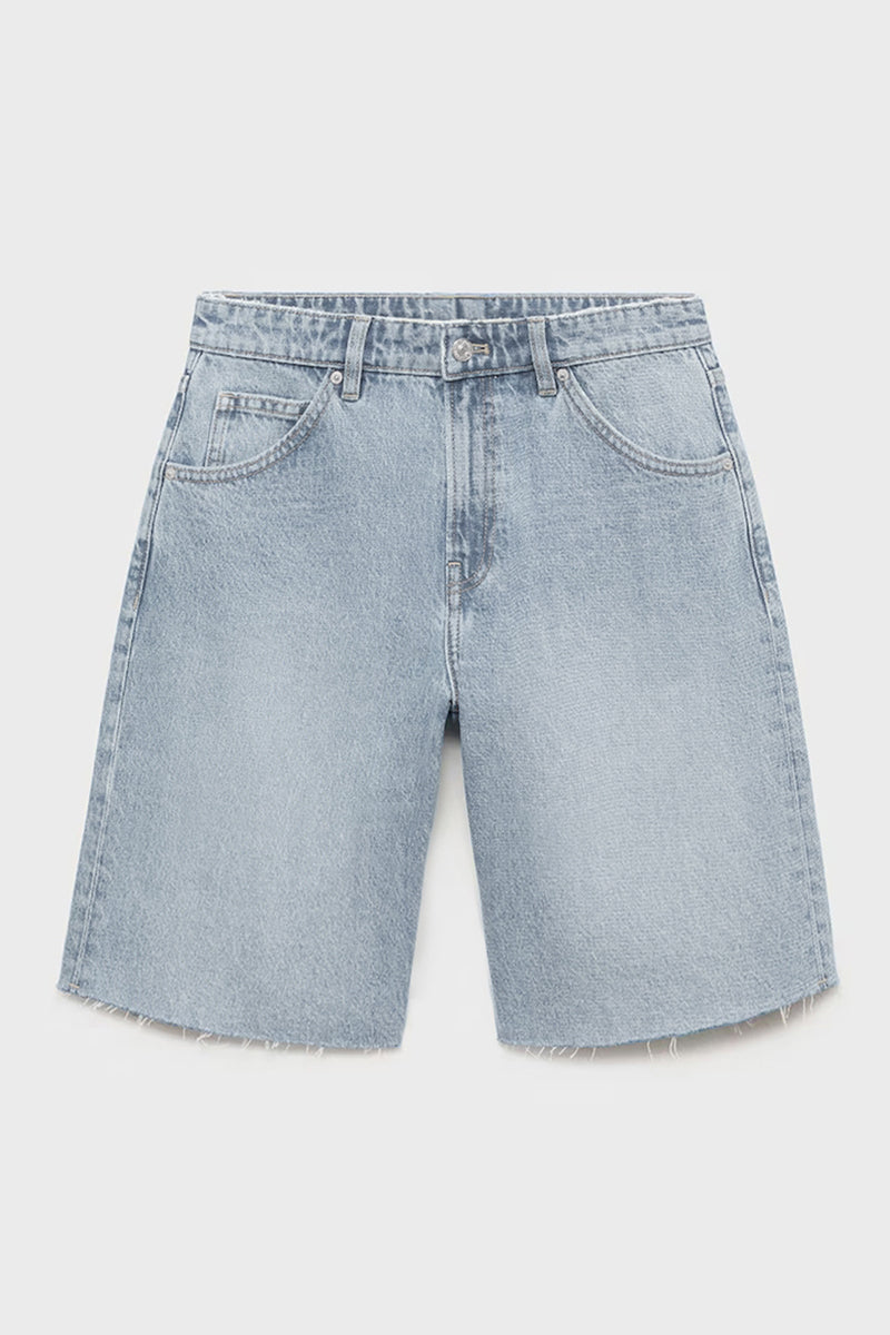 Classy Mid-Rise Tassel Hem Baggy Denim Shorts