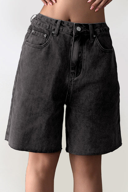 Classy Mid-Rise Tassel Hem Baggy Denim Shorts