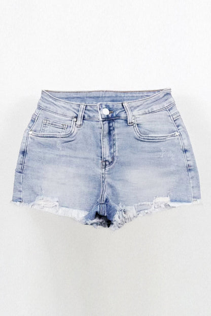 Mid Rise Raw Hem Multi Pocket Denim Shorts Vintage Street Style