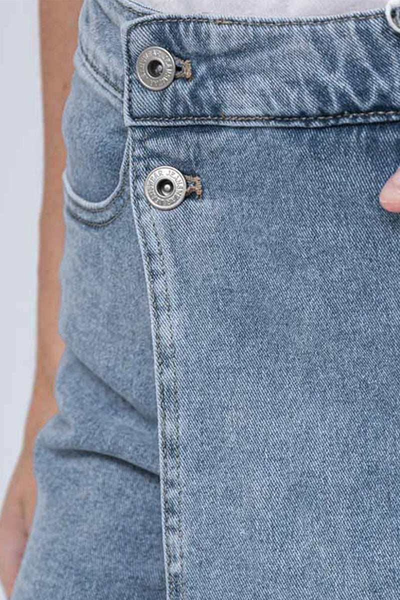 Layered High Waist Raw Hem Denim Skorts with Tassel Detail