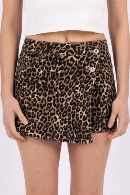 Layered High Waist Raw Hem Denim Skorts with Tassel Detail