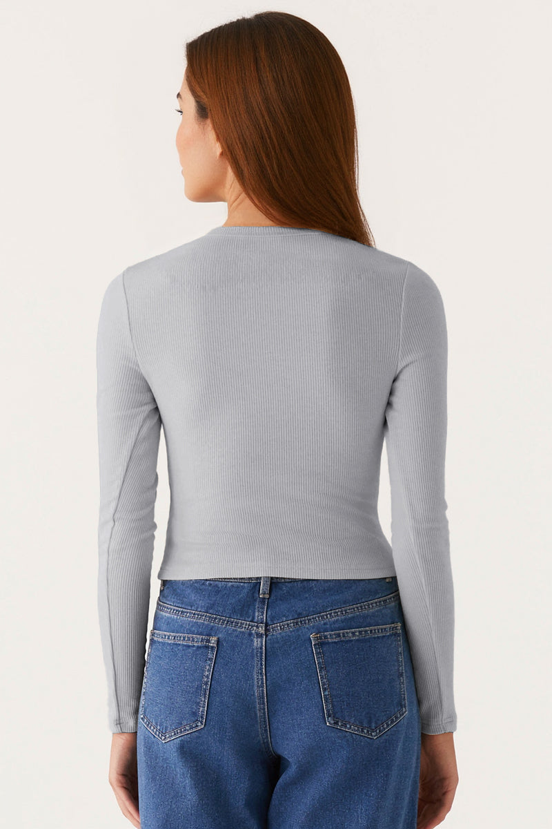 Versatile Solid Color Knit Button-Up Slim Top