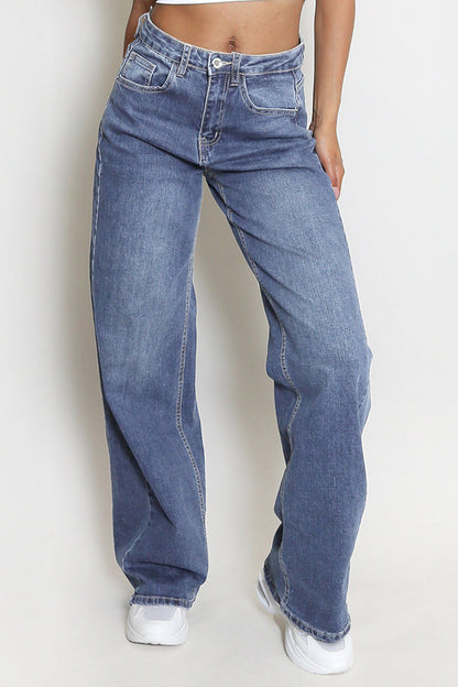 Petite Casual Mid Rise Denim Multi Pocket Stretchy Jeans