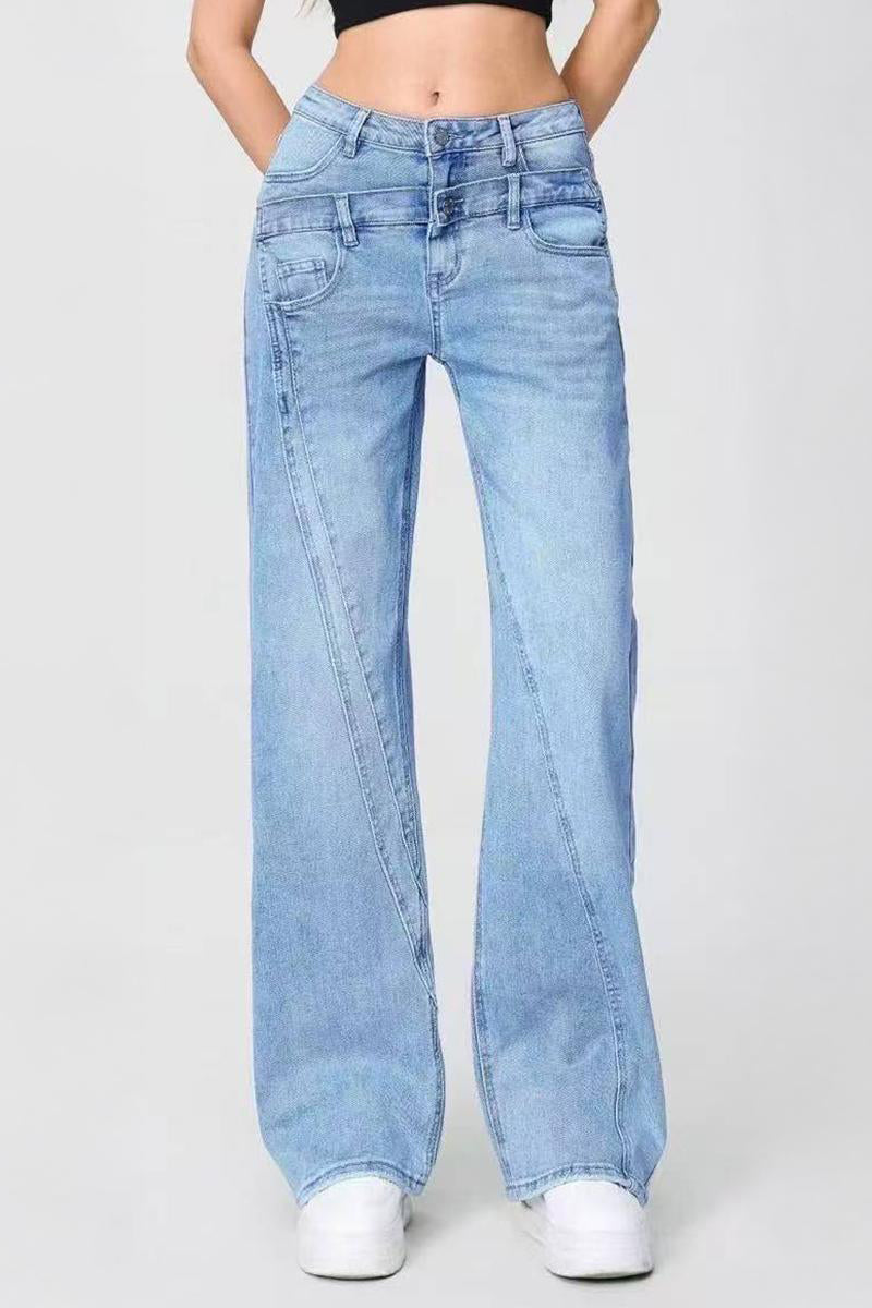 Casual Patchwork Irregular Stitching Flared Jeans