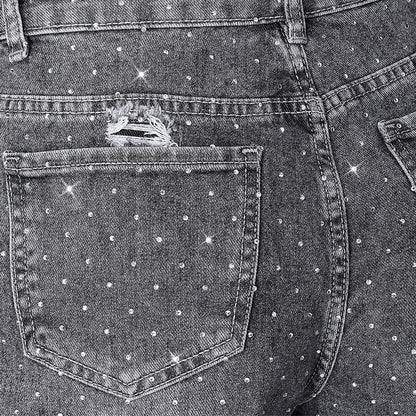 Punk Mid-Rise Loose Straight Ripped Denim Shorts