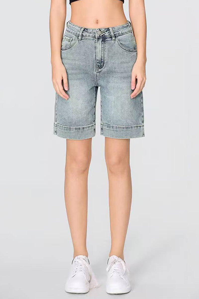 Punk Mid-Rise Loose Straight Ripped Denim Shorts
