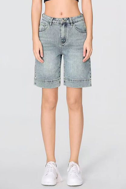 Punk Mid-Rise Loose Straight Ripped Denim Shorts
