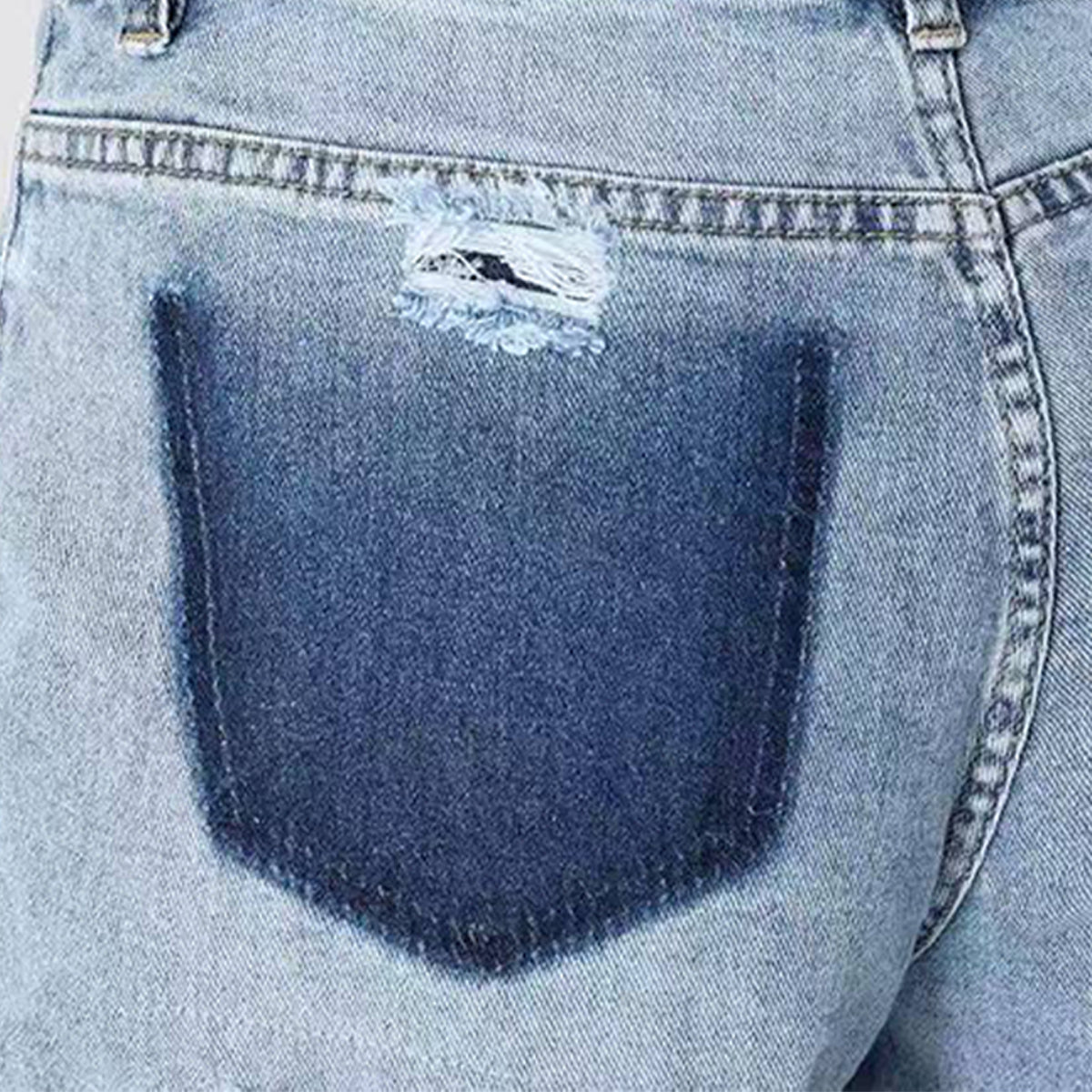 Punk Mid-Rise Loose Straight Ripped Denim Shorts