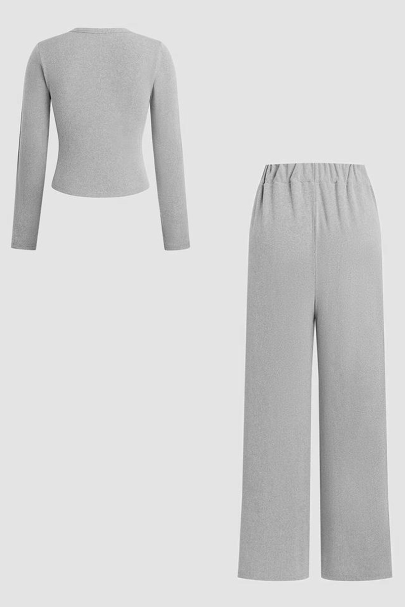 Minimalist Solid Button-Up Top & Wide-Leg Trousers Co-ord