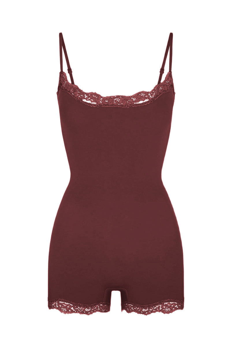 Lace Series Women's Spaghetti Strap Lace Trim Breathable Playsuit