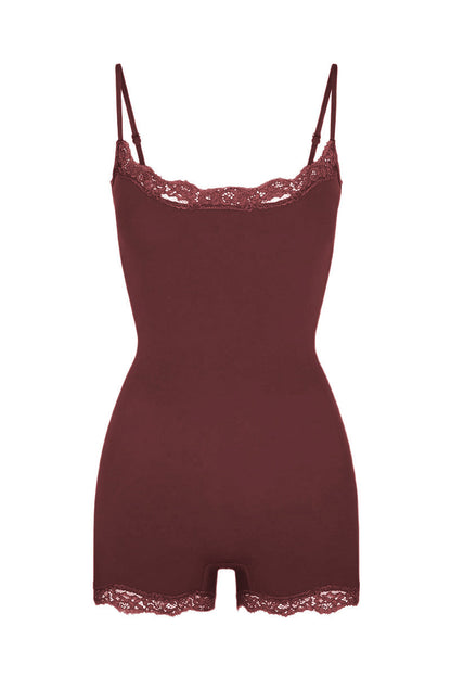 Lace Series Women's Spaghetti Strap Lace Trim Breathable Playsuit