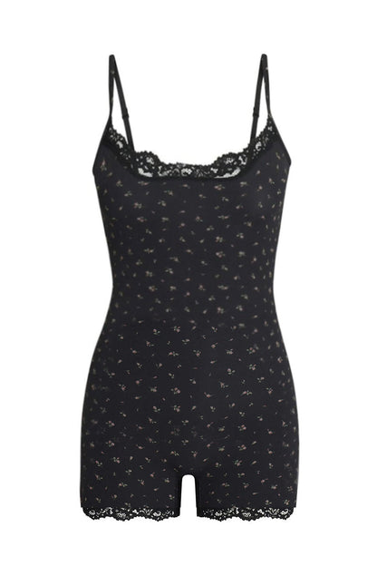 Lace Series Women's Spaghetti Strap Lace Trim Breathable Playsuit