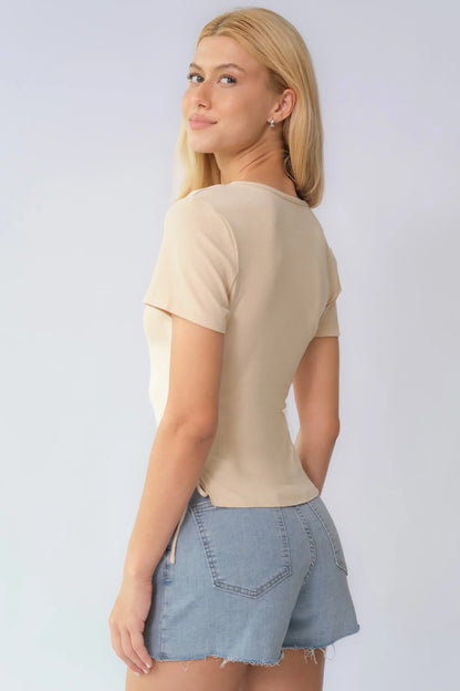 Layered High Waist Raw Hem Denim Skorts with Tassel Detail