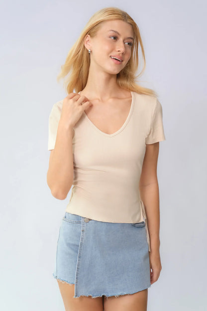 Layered High Waist Raw Hem Denim Skorts with Tassel Detail