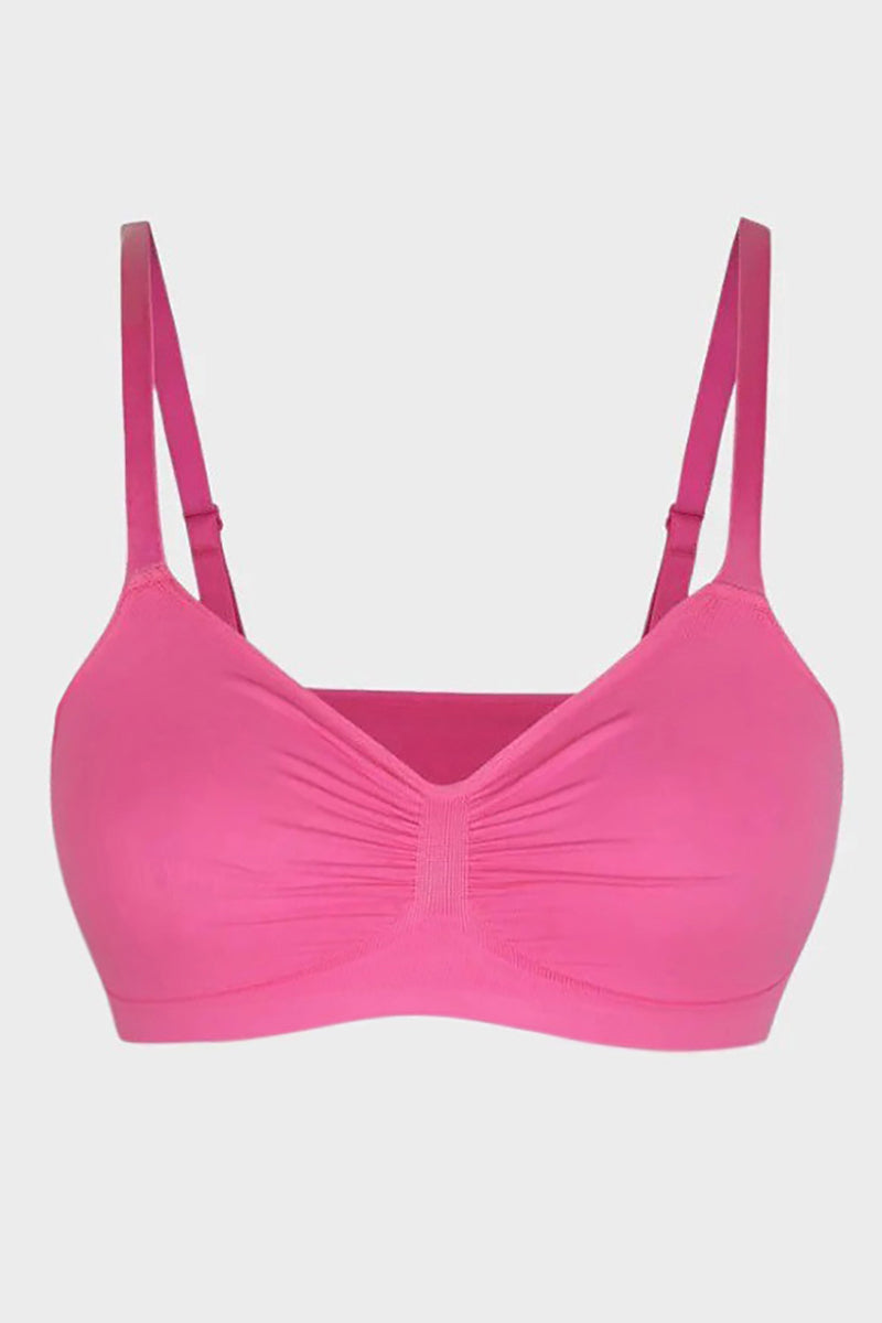 Versatile Non-Wired Full Cup Push-Up Bra, Solid Adjustable Spaghetti Strap Soft Breathable Wirefree Bra