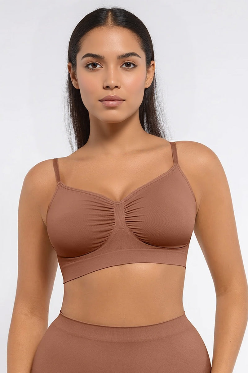 Versatile Non-Wired Full Cup Push-Up Bra, Solid Adjustable Spaghetti Strap Soft Breathable Wirefree Bra
