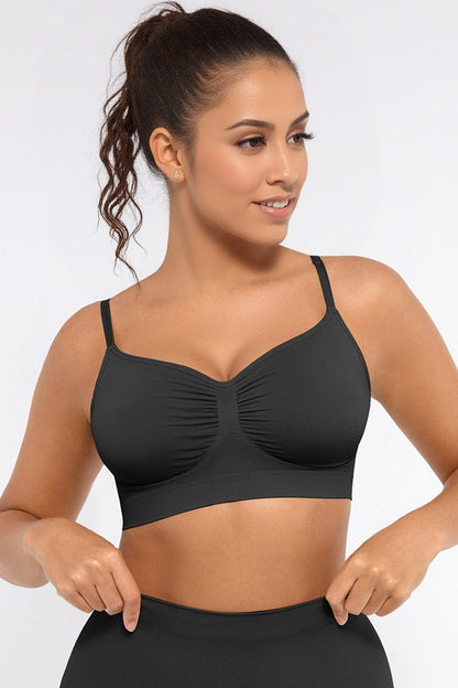 Versatile Non-Wired Full Cup Push-Up Bra, Solid Adjustable Spaghetti Strap Soft Breathable Wirefree Bra