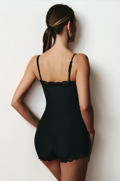 Lace Series Women's Spaghetti Strap Lace Trim Breathable Playsuit