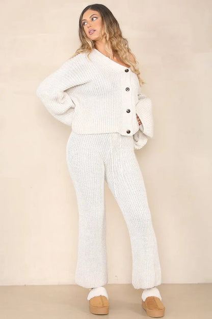 Casual Knit V Neck Cardigan & Loose Trousers Co-ord