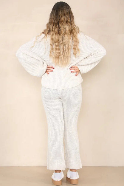 Casual Knit V Neck Cardigan & Loose Trousers Co-ord