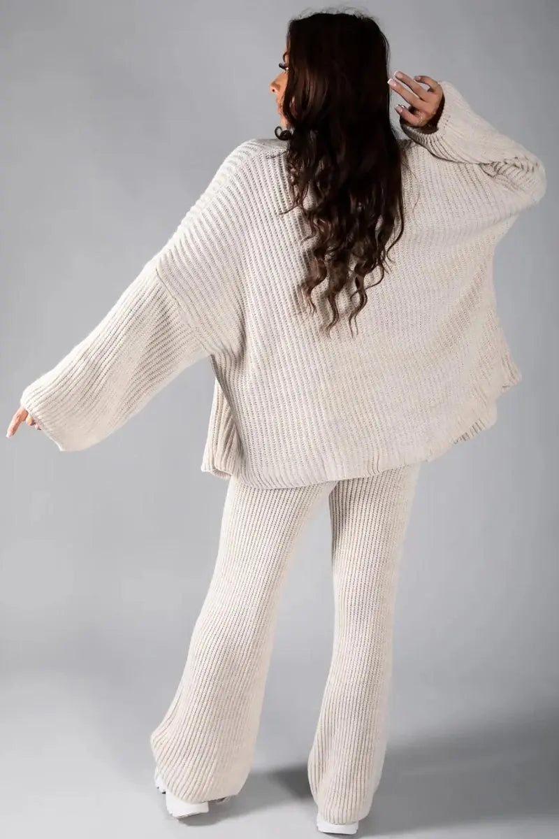 Casual Knit V Neck Cardigan & Loose Trousers Co-ord