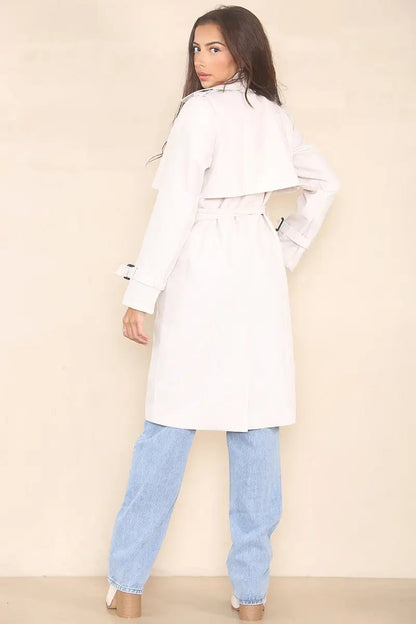Classy Notch Lapel Double Breasted Belt Decor Trench Coat