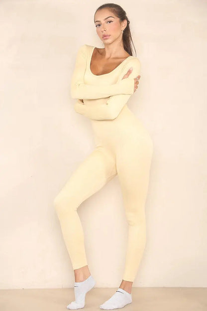 Athletic Seamless U Neck Long Sleeve Shaping Jumpsuit