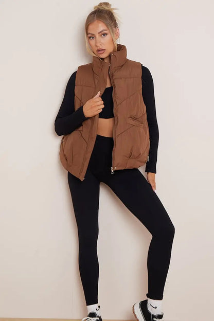 Chic Stand Collar Sleeveless Zip-Up Gilet