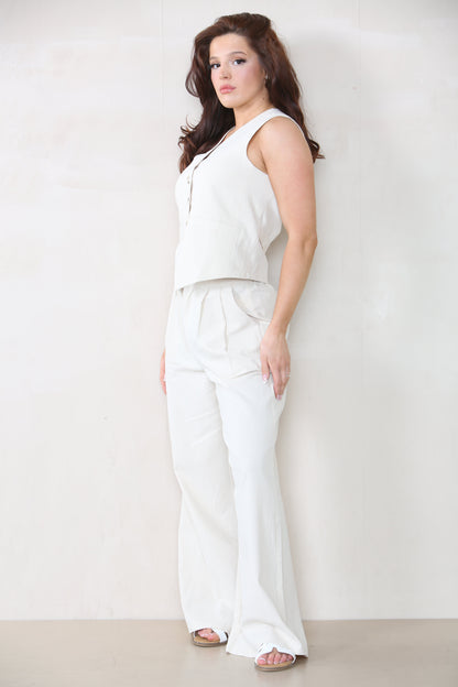 Commuter V Neck Sleeveless Button Top & Wide Leg Trousers Co-ord