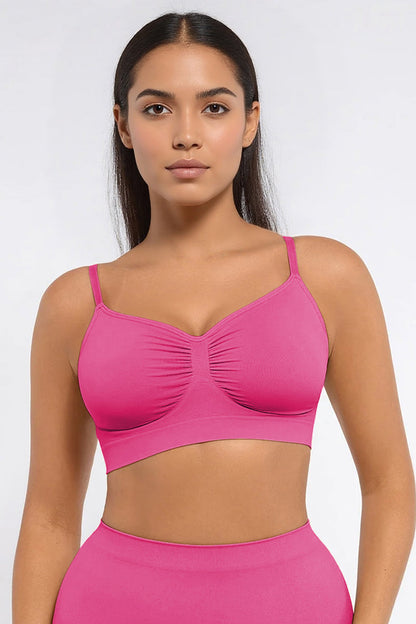 Versatile Non-Wired Full Cup Push-Up Bra, Solid Adjustable Spaghetti Strap Soft Breathable Wirefree Bra