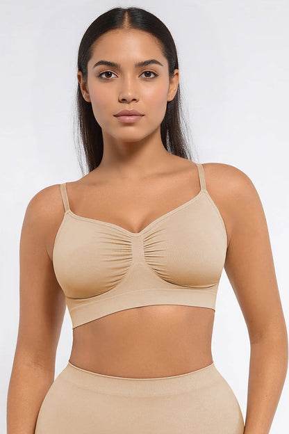 Versatile Non-Wired Full Cup Push-Up Bra, Solid Adjustable Spaghetti Strap Soft Breathable Wirefree Bra