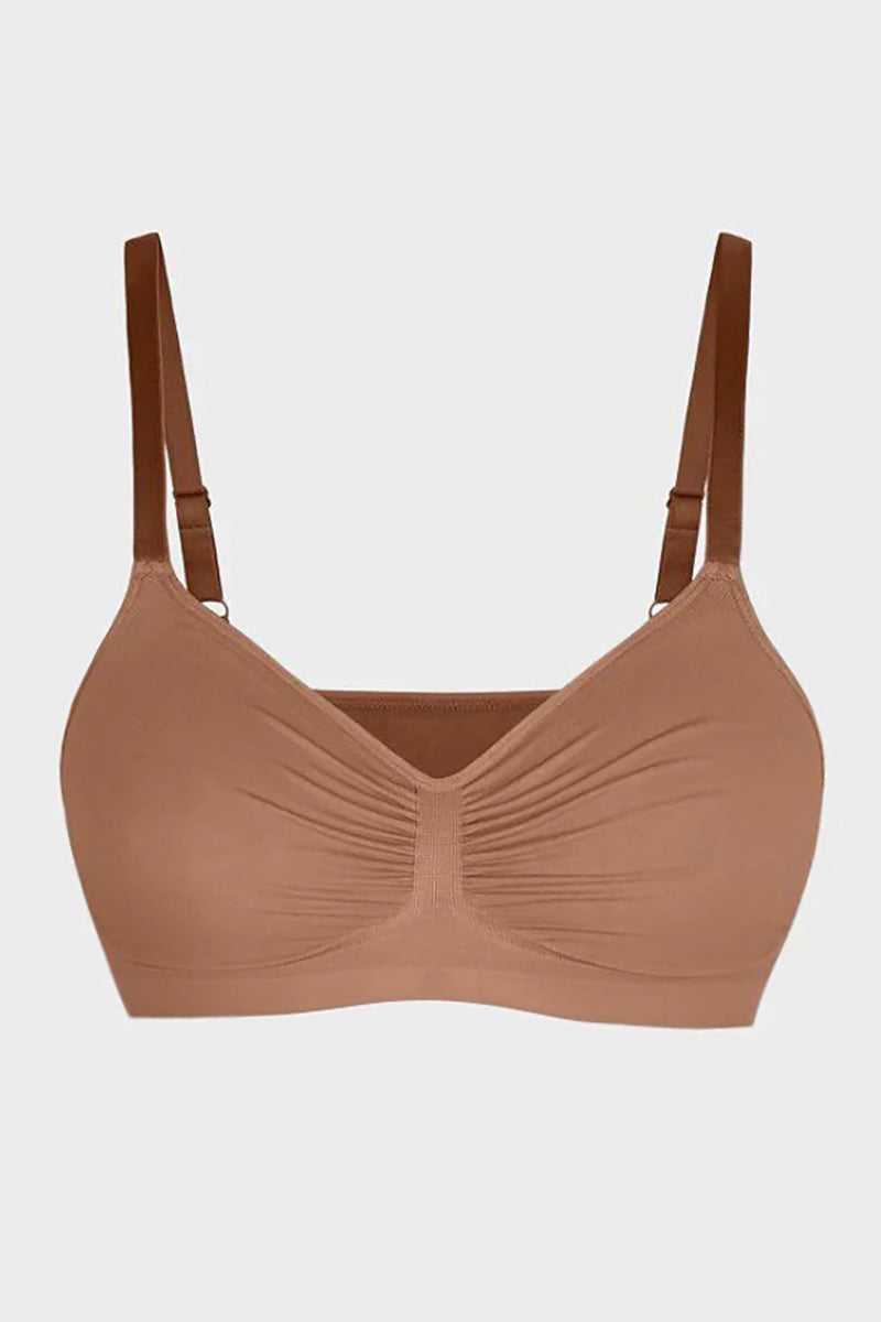 Versatile Non-Wired Full Cup Push-Up Bra, Solid Adjustable Spaghetti Strap Soft Breathable Wirefree Bra