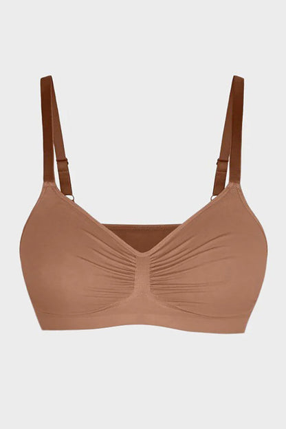 Versatile Non-Wired Full Cup Push-Up Bra, Solid Adjustable Spaghetti Strap Soft Breathable Wirefree Bra