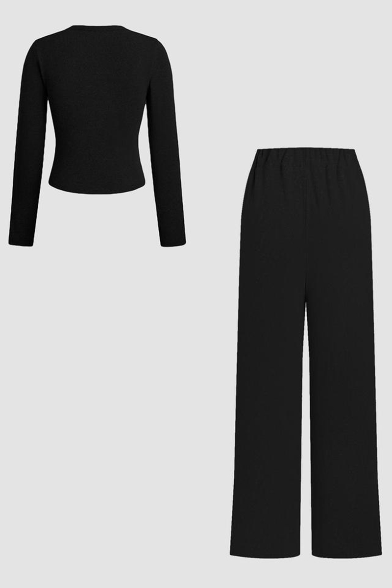 Minimalist Solid Button-Up Top & Wide-Leg Trousers Co-ord