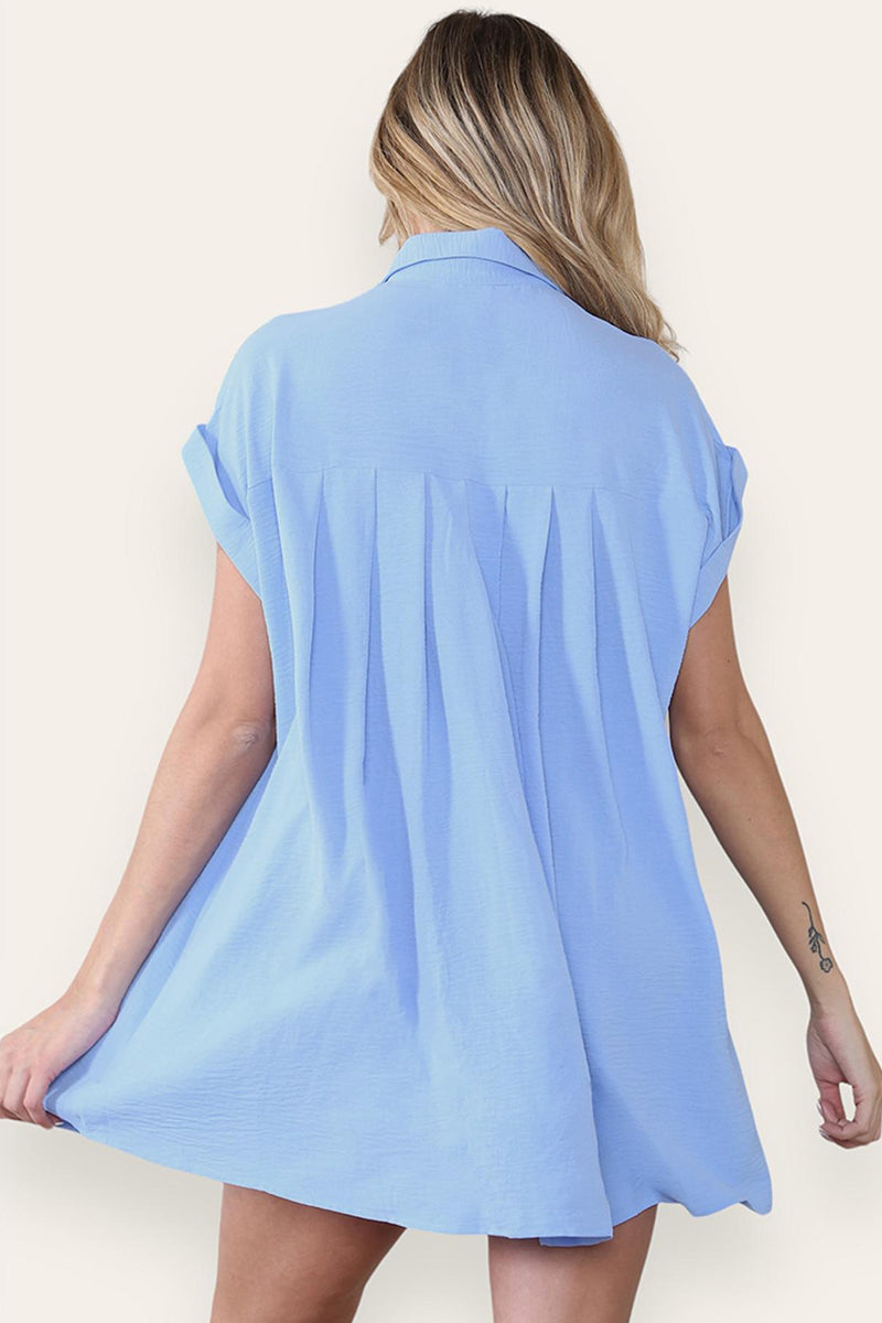 Leisure Collared Short Sleeve Button-Up Ruched Shirtdress