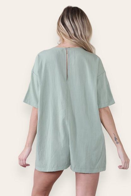 Casual Plain V Neck Half Sleeve Pocket Loose Playsuit