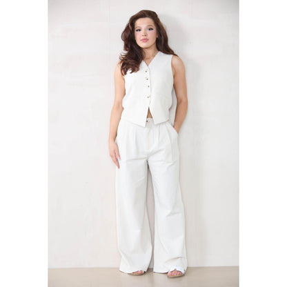 Commuter V Neck Sleeveless Button Top & Wide Leg Trousers Co-ord