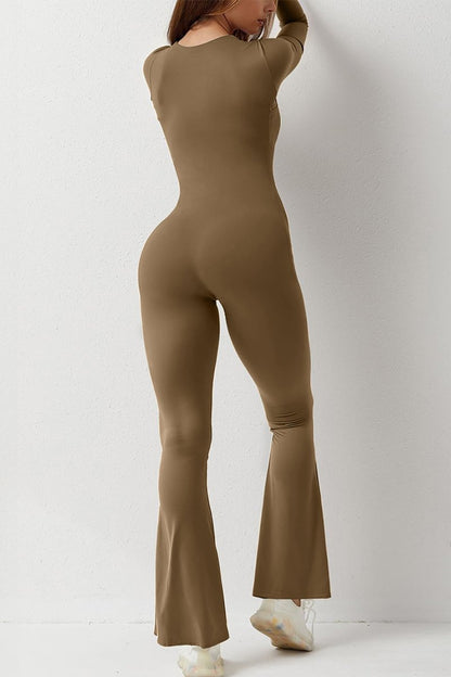 Square Neck Long Sleeve Seamless Shaping Flared Jumpsuit